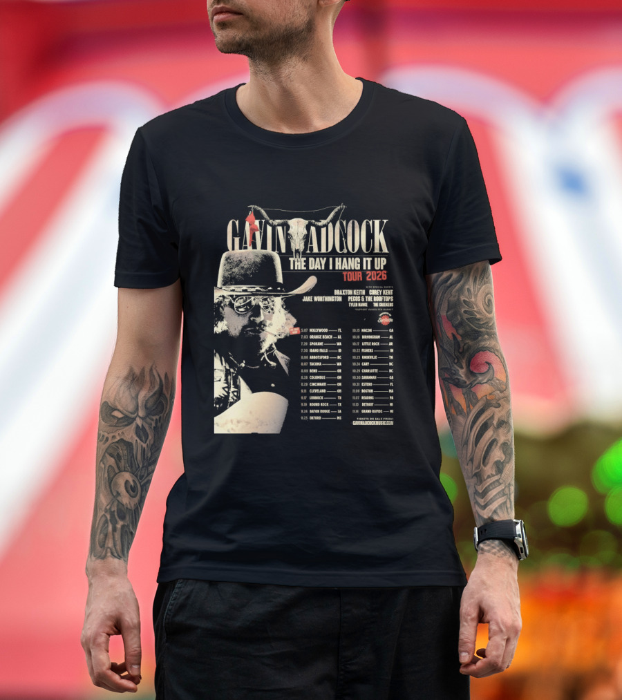 Gavin Adcock Tour Dates 2026 The Day I Hang It Up Cowboy Hat And Bull Skull T-Shirt