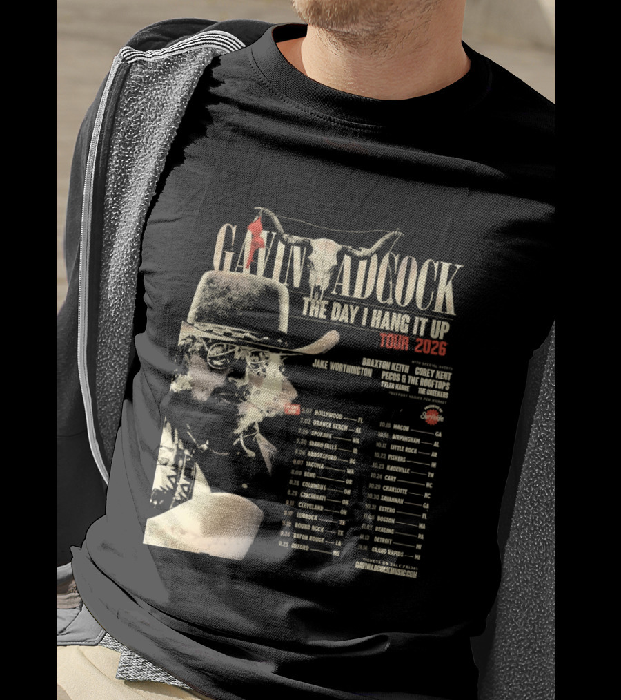 Gavin Adcock Tour Dates 2026 The Day I Hang It Up Cowboy Hat And Bull Skull T-Shirt