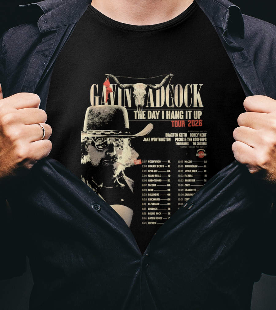 Gavin Adcock Tour Dates 2026 The Day I Hang It Up Cowboy Hat And Bull Skull T-Shirt