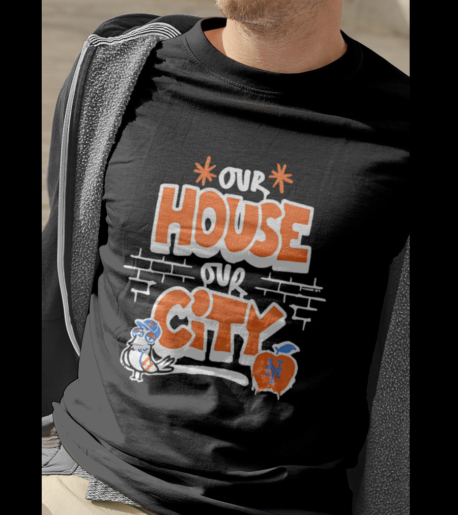 New York Mets Our House Our City Team Logo Pigeon And Apple T-Shirt