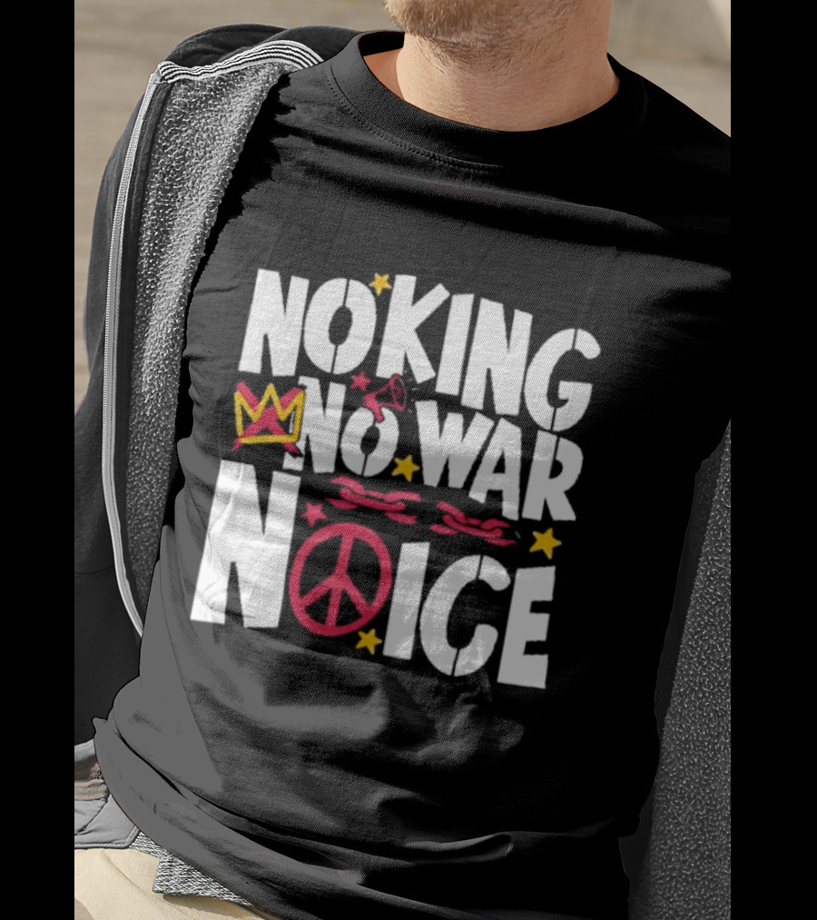 No King No War No ICE Peace Symbol Red Crown Yellow Stars T-Shirt