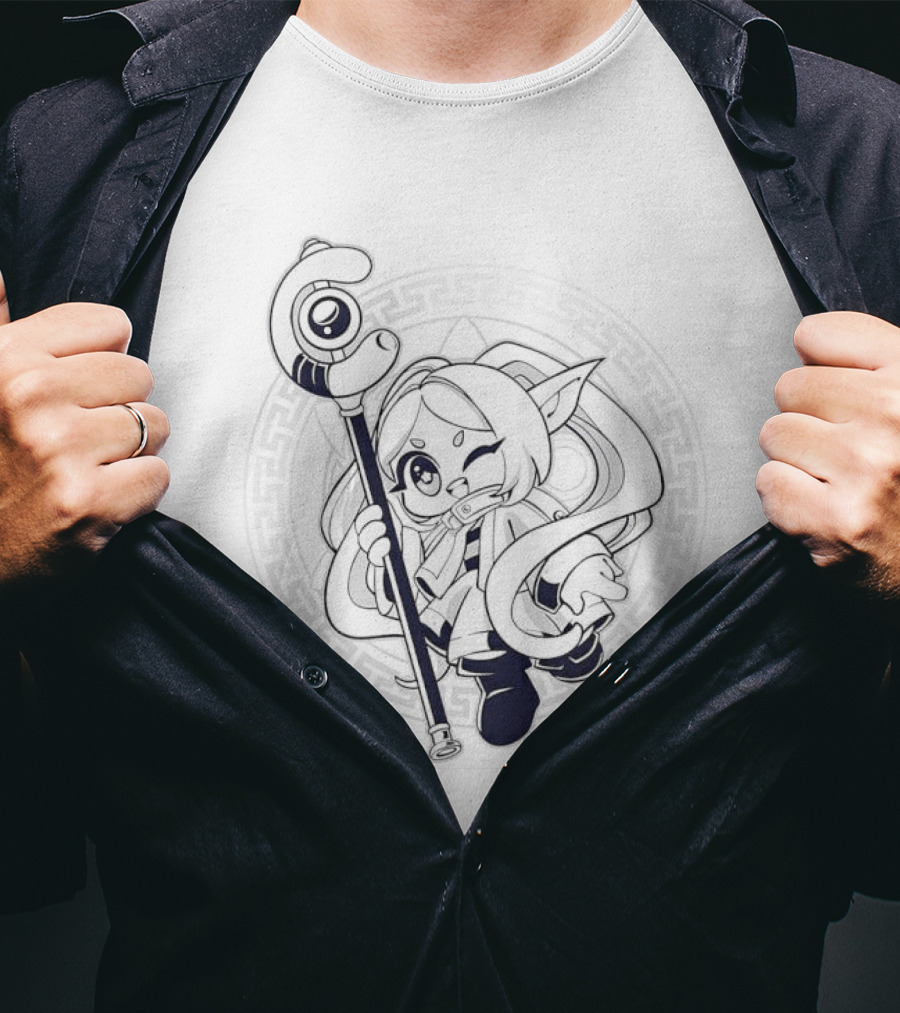 Beyond Journey's End Frieren Chibi Staff Enchanter Circle T-Shirt