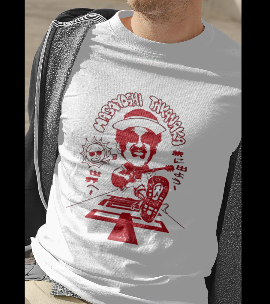 Masayoshi Takanaka Super Takanaka World Tour 2026 Caricature Art Red And White T-Shirt