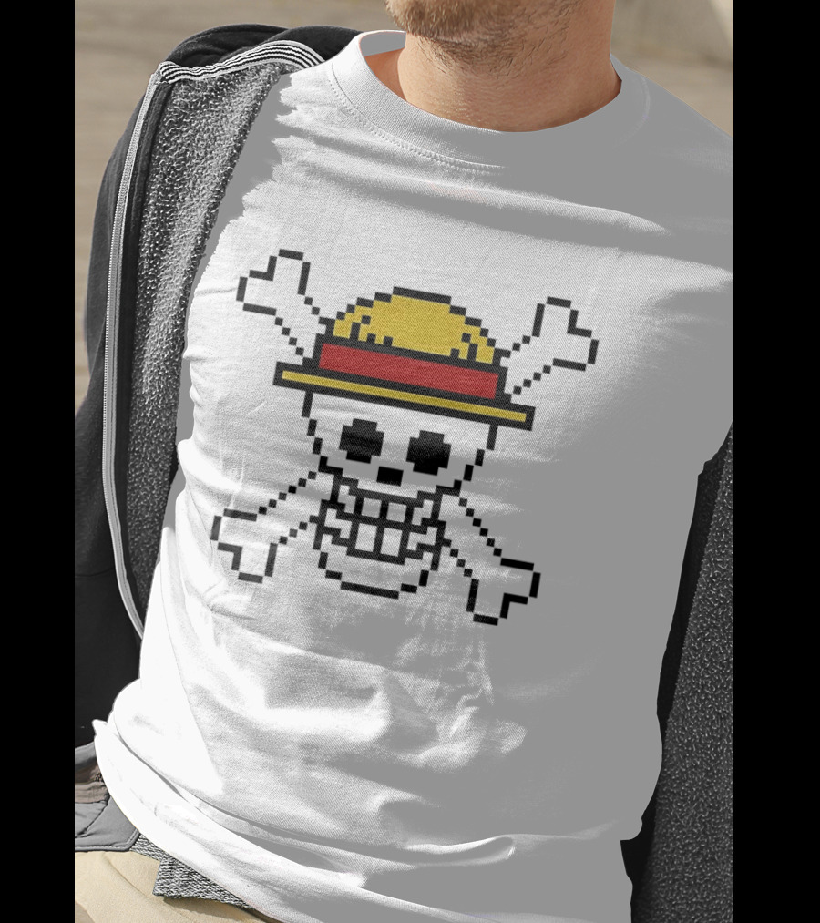 Jolly Roger Pixel Art One Piece Luffy Hat Crossbones T-Shirt