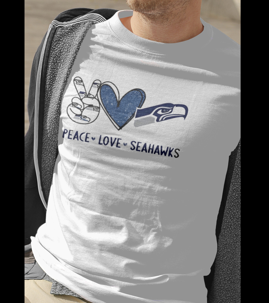 Peace Love Seattle Seahawks Blue Heart T-Shirt