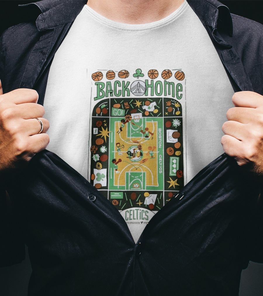Back Home Boston Celtics Basketball Court With Go Team Spirit T-Shirt