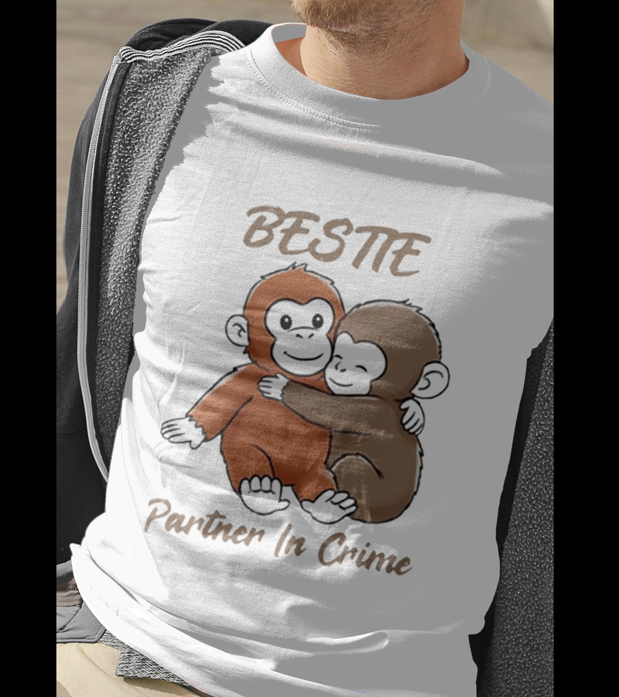 Bestie Partner In Crime Cute Monkey Hug Friendship T-Shirt