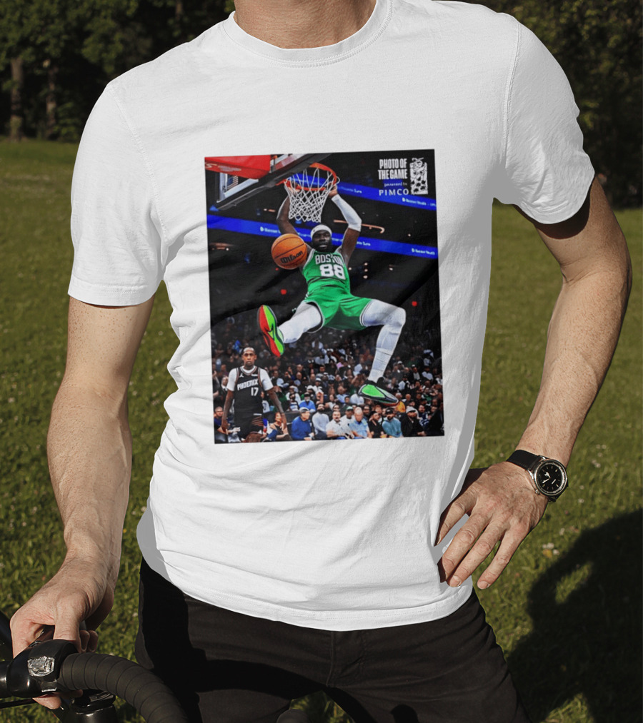 Neemias Queta Boston Celtics Dunk Action Photo With PIMCO At NBA Game T-Shirt