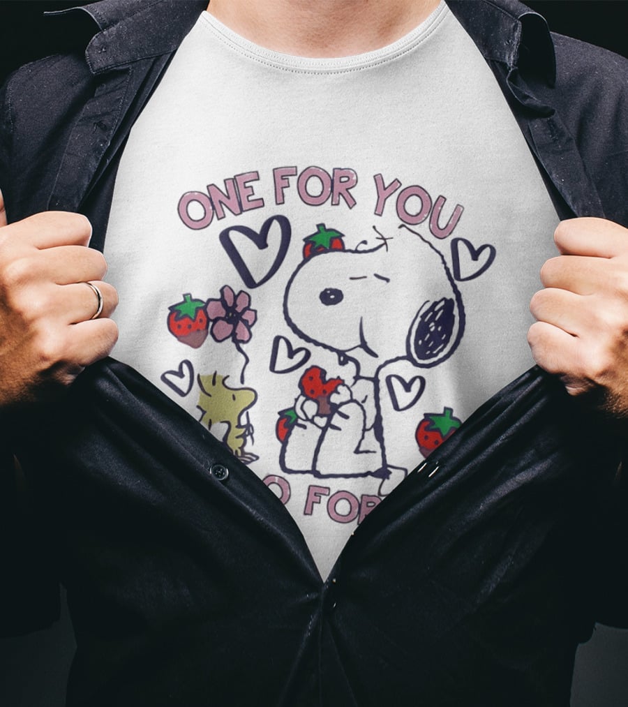 Snoopy Woodstock Strawberry Hearts One For You Two For Me T-Shirt