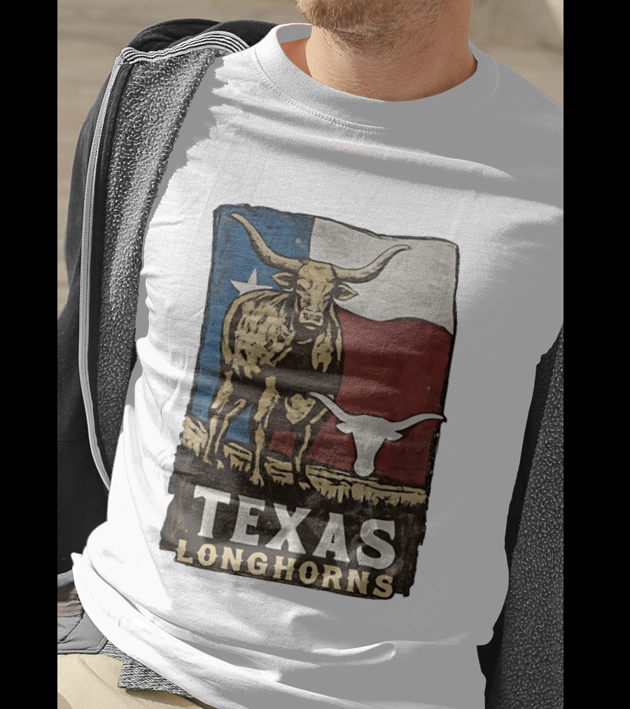 Texas Longhorns Flag Vintage Style Cow T-Shirt