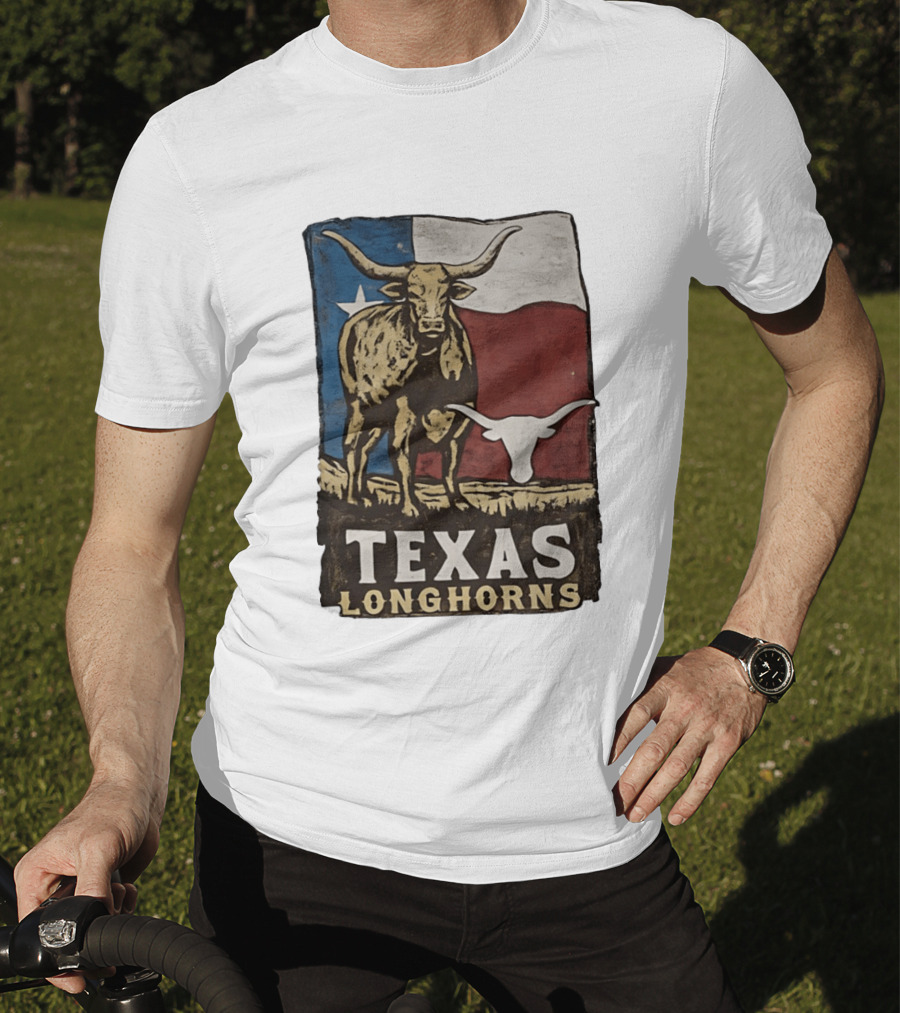 Texas Longhorns Flag Vintage Style Cow T-Shirt
