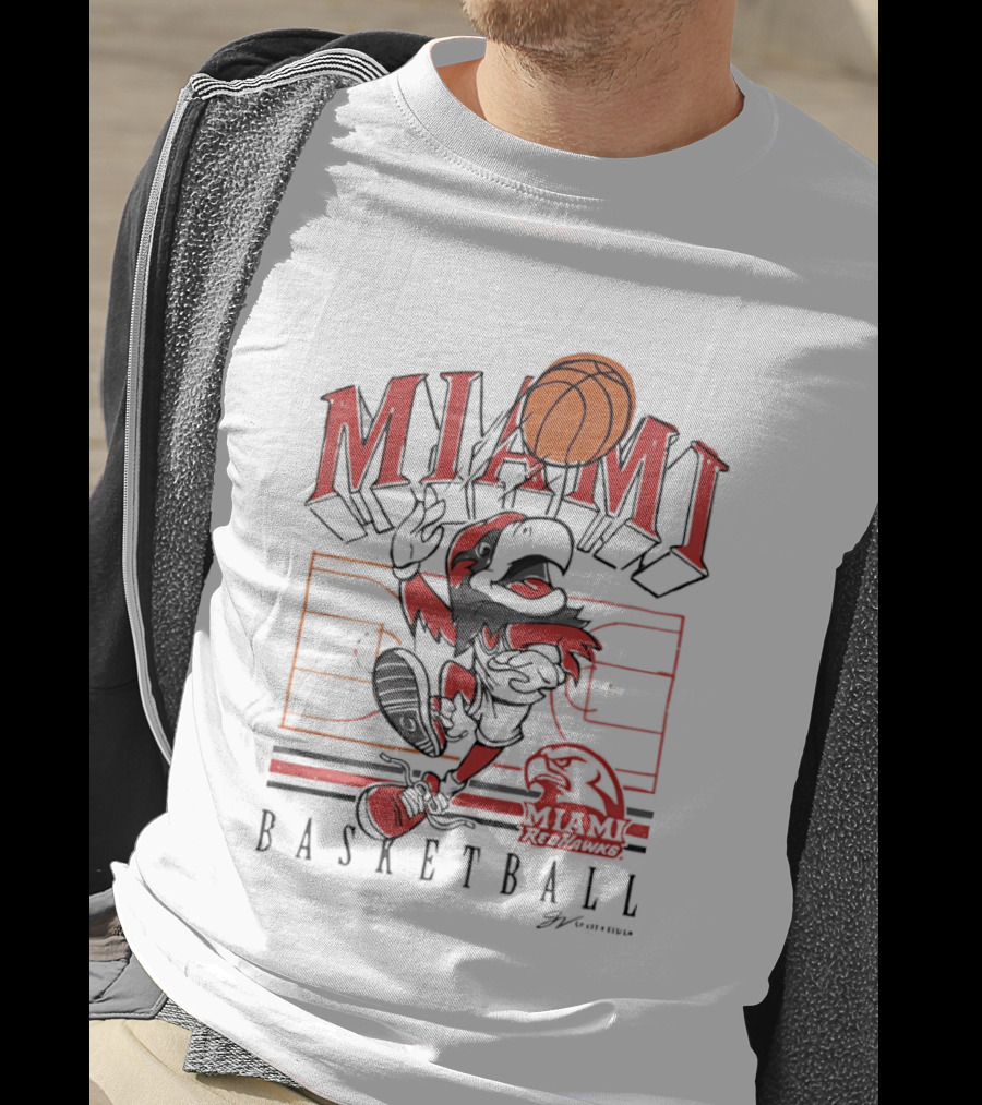 Miami RedHawks Basketball Court Happy Swoop Dunking Bird T-Shirt
