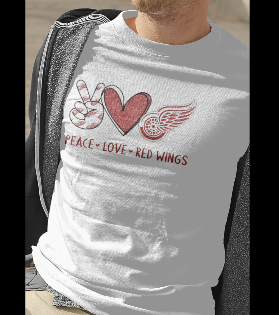 Peace Heart Love Red Wings Detroit Hockey Team T-Shirt