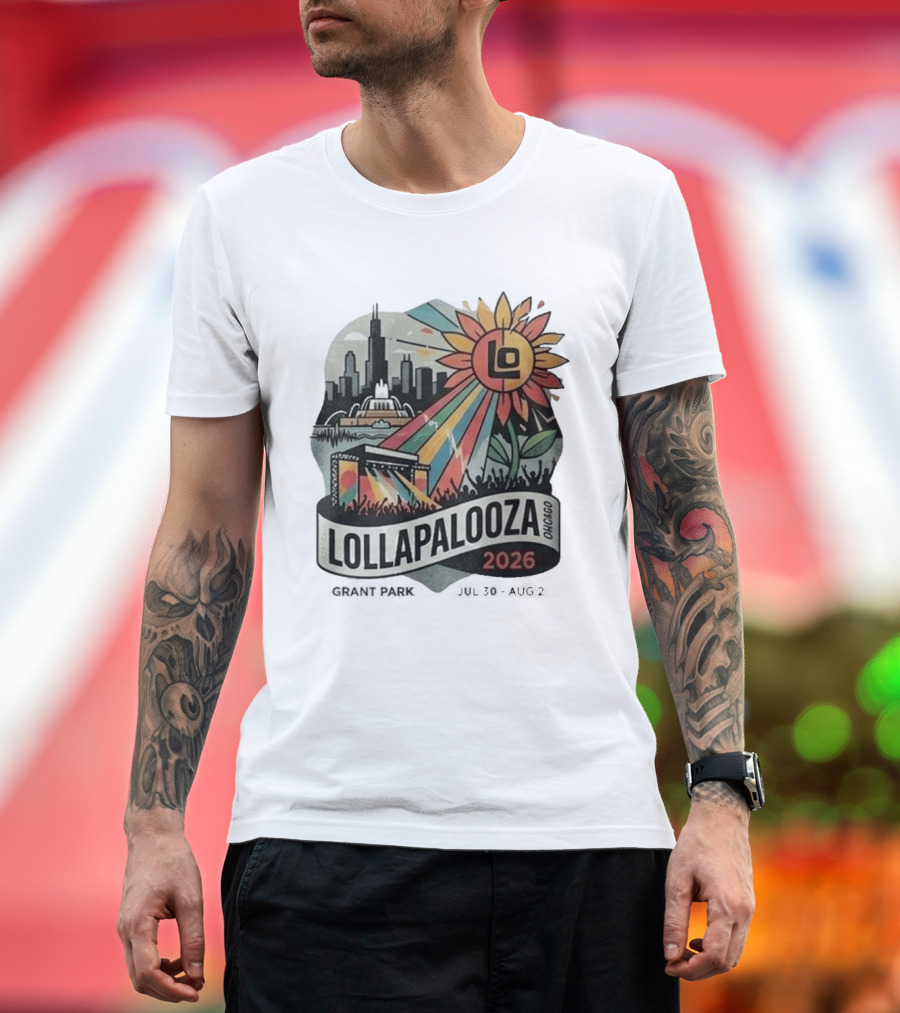 Lollapalooza 2026 Chicago Grant Park Skyline Sunflower Festival T-Shirt