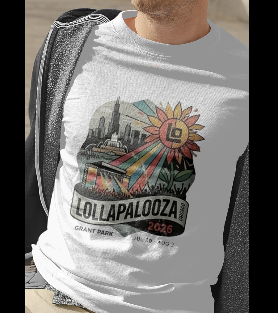 Lollapalooza 2026 Chicago Grant Park Skyline Sunflower Festival T-Shirt