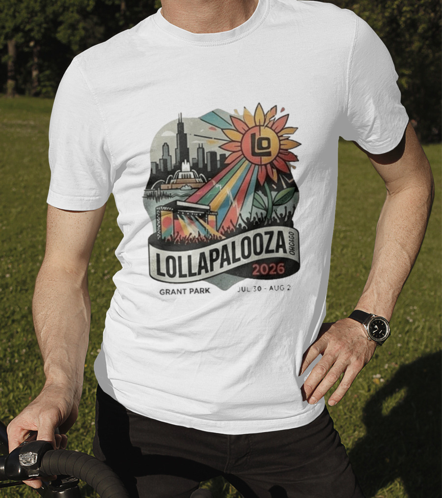 Lollapalooza 2026 Chicago Grant Park Skyline Sunflower Festival T-Shirt