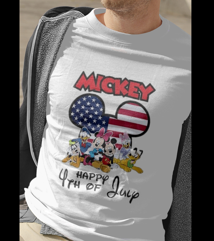 Mickey Mouse Happy 4th Of July Disney Celebration With American Flag And Characters T-Shirt