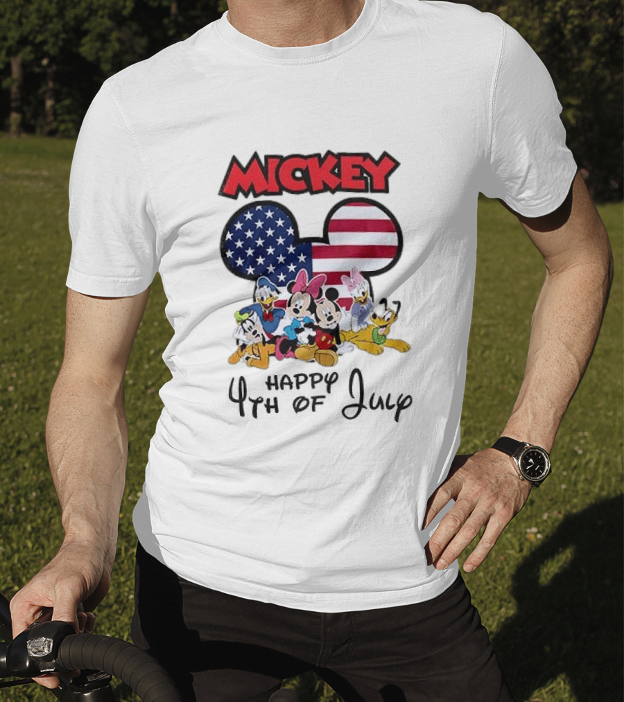 Mickey Mouse Happy 4th Of July Disney Celebration With American Flag And Characters T-Shirt