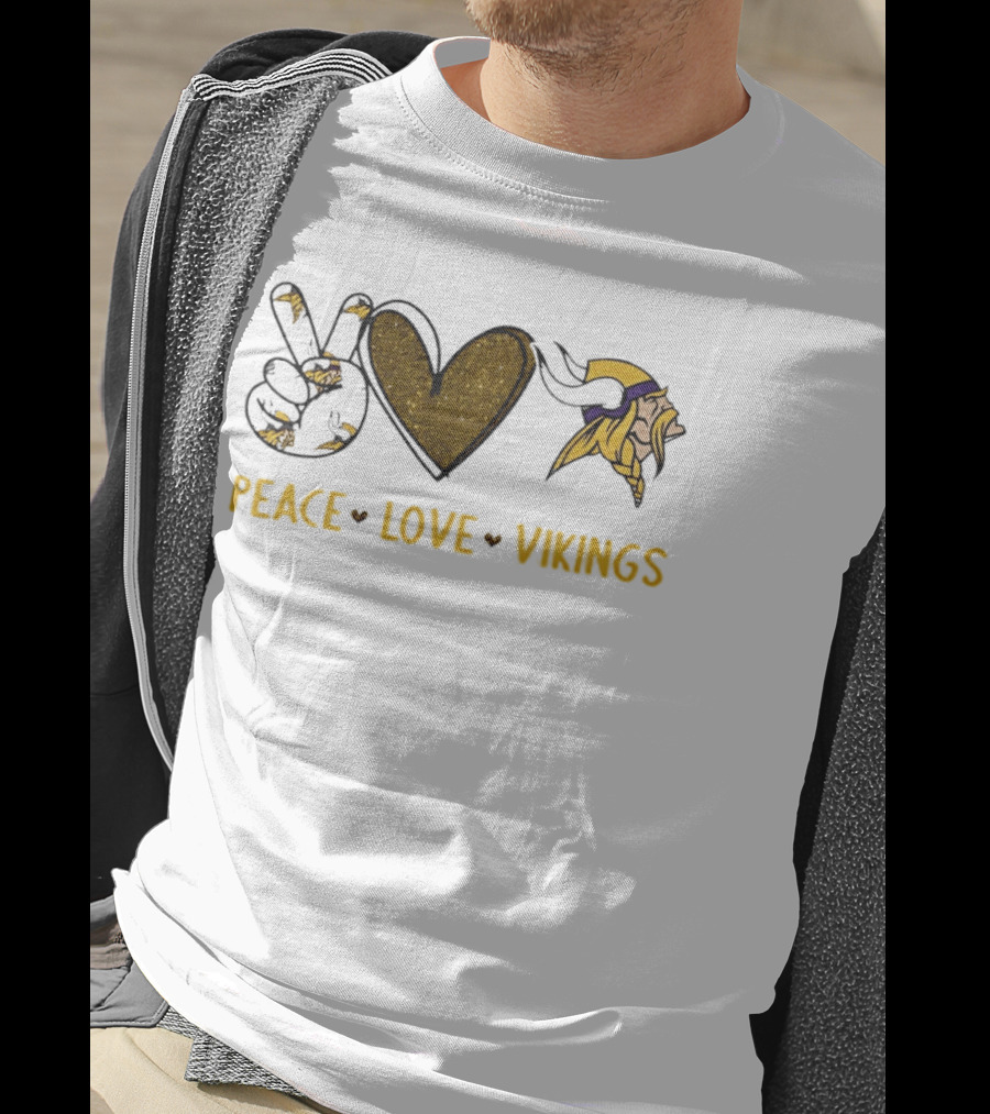 Minnesota Vikings Peace Love Vikings Hand Sign Heart Football Team T-Shirt