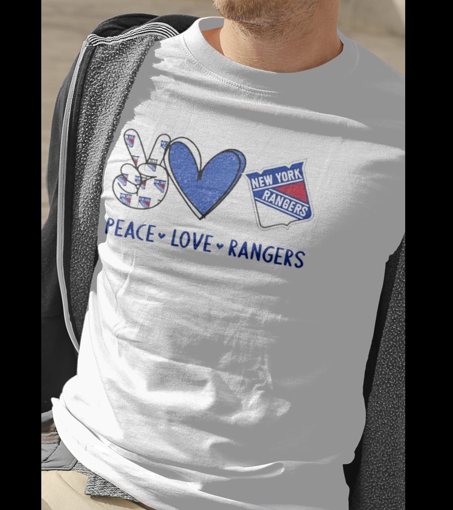 New York Rangers Peace Love Rangers Hands Heart Sign T-Shirt