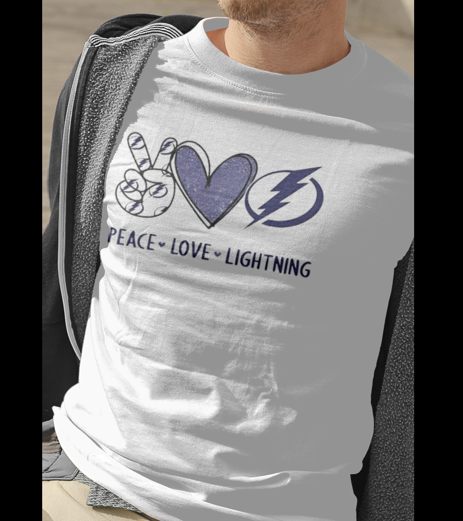 Peace Love Lightning Tampa Bay Hockey Team Hands Sign Heart T-Shirt