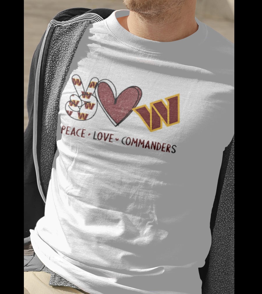 Peace Love Commanders Washington Commanders Football Team Logo Hands Heart Sign T-Shirt