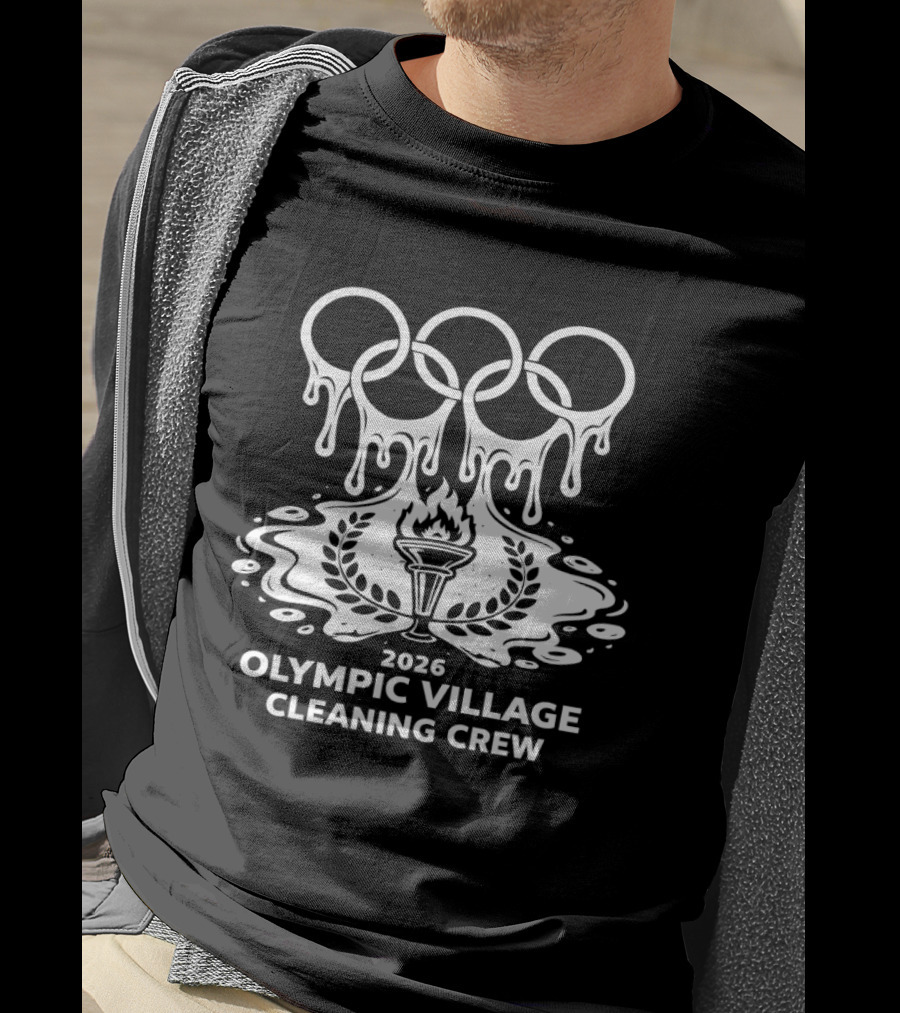2026 Olympic Village Cleaning Crew Dripping Rings And Torch T-Shirt