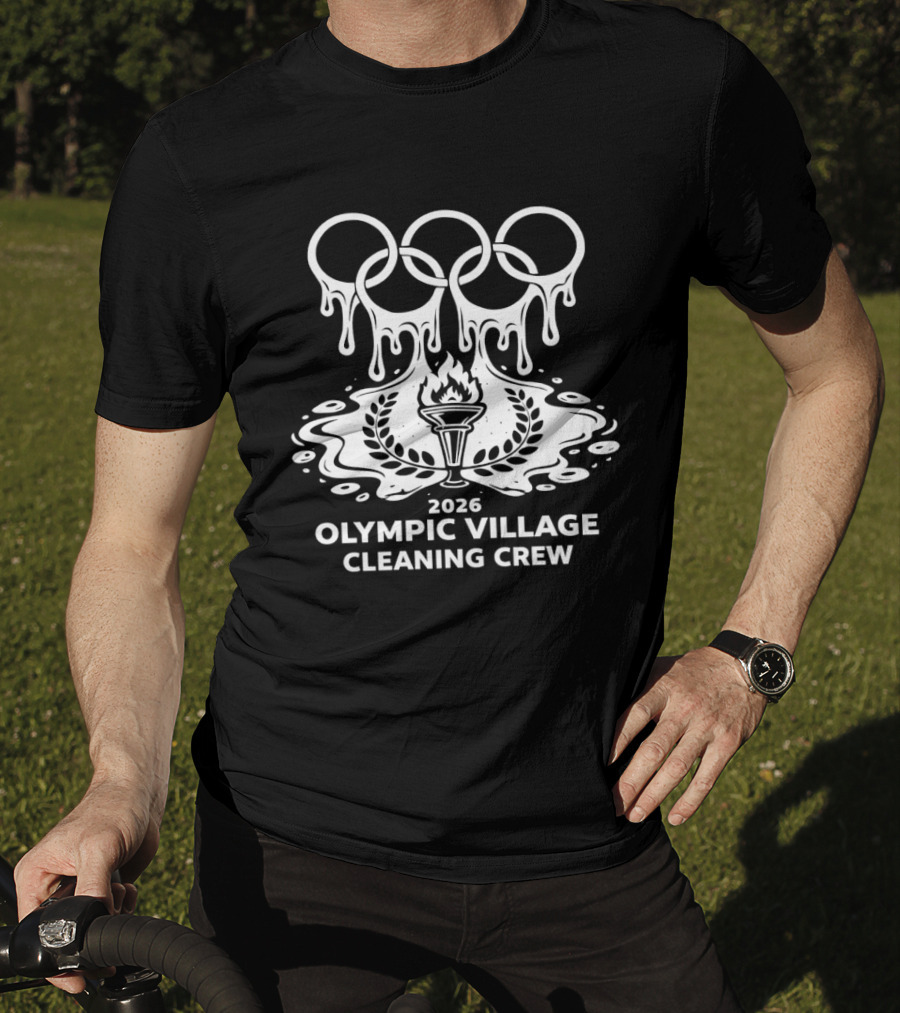 2026 Olympic Village Cleaning Crew Dripping Rings And Torch T-Shirt