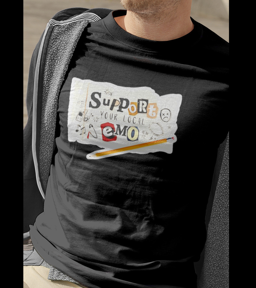 Support Your Local Emo Cutout Style With Pencil And Emojis T-Shirt