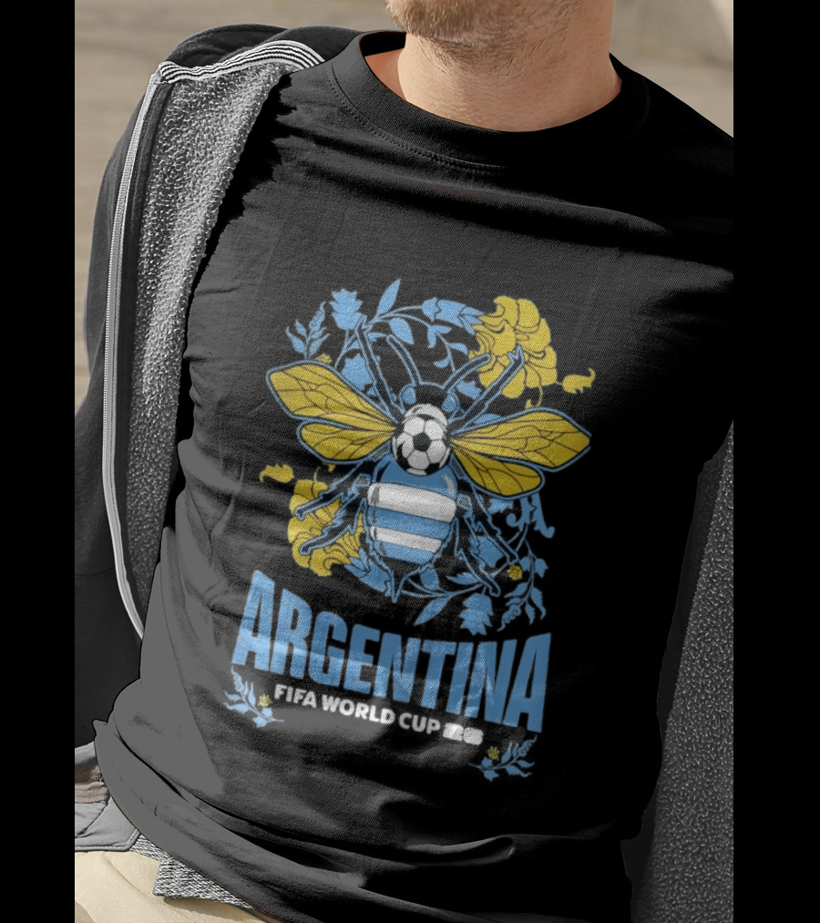 Argentina FIFA World Cup 26 Bee Soccer Ball Wings Floral T-Shirt
