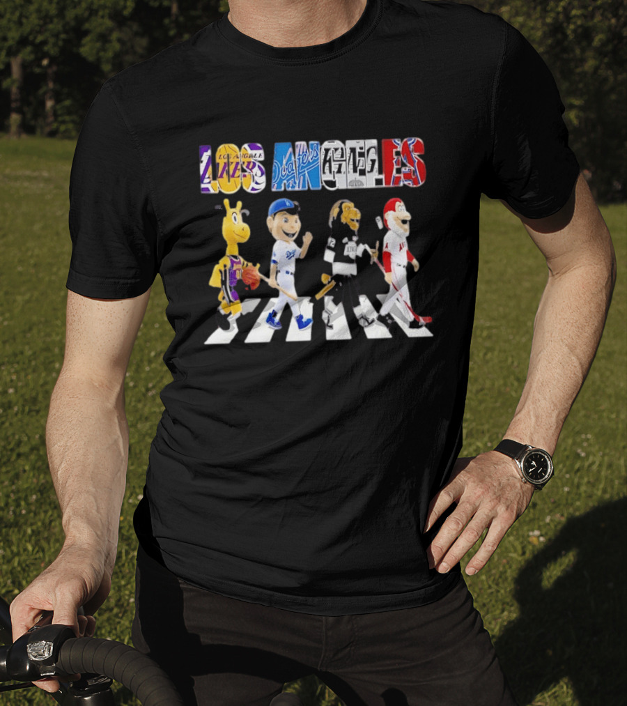 Los Angeles Lakers Dodgers Kings Angels Mascots Walking Abbey Road T-Shirt