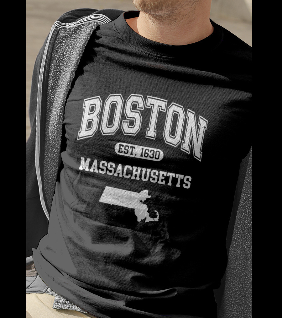 Boston Massachusetts Est 1630 Varsity With State T-Shirt
