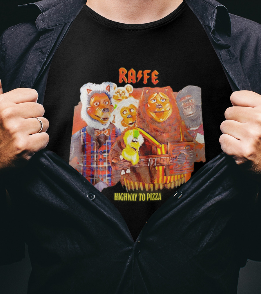 Rafe Highway To Pizza Characters With Animals And Guitar T-Shirt