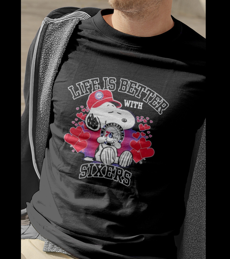 Life Is Better With Philadelphia 76ers Snoopy Hearts T-Shirt