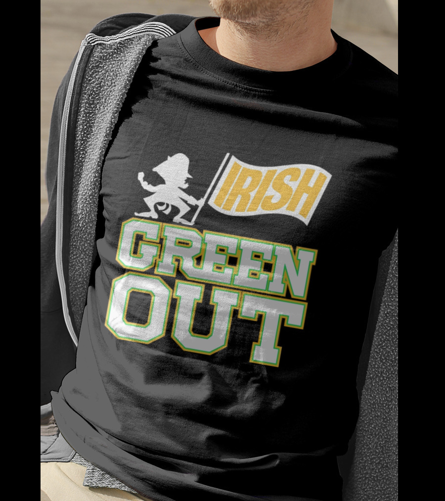 Notre Dame Fighting Irish Green Out Iconic Leprechaun Flag T-Shirt