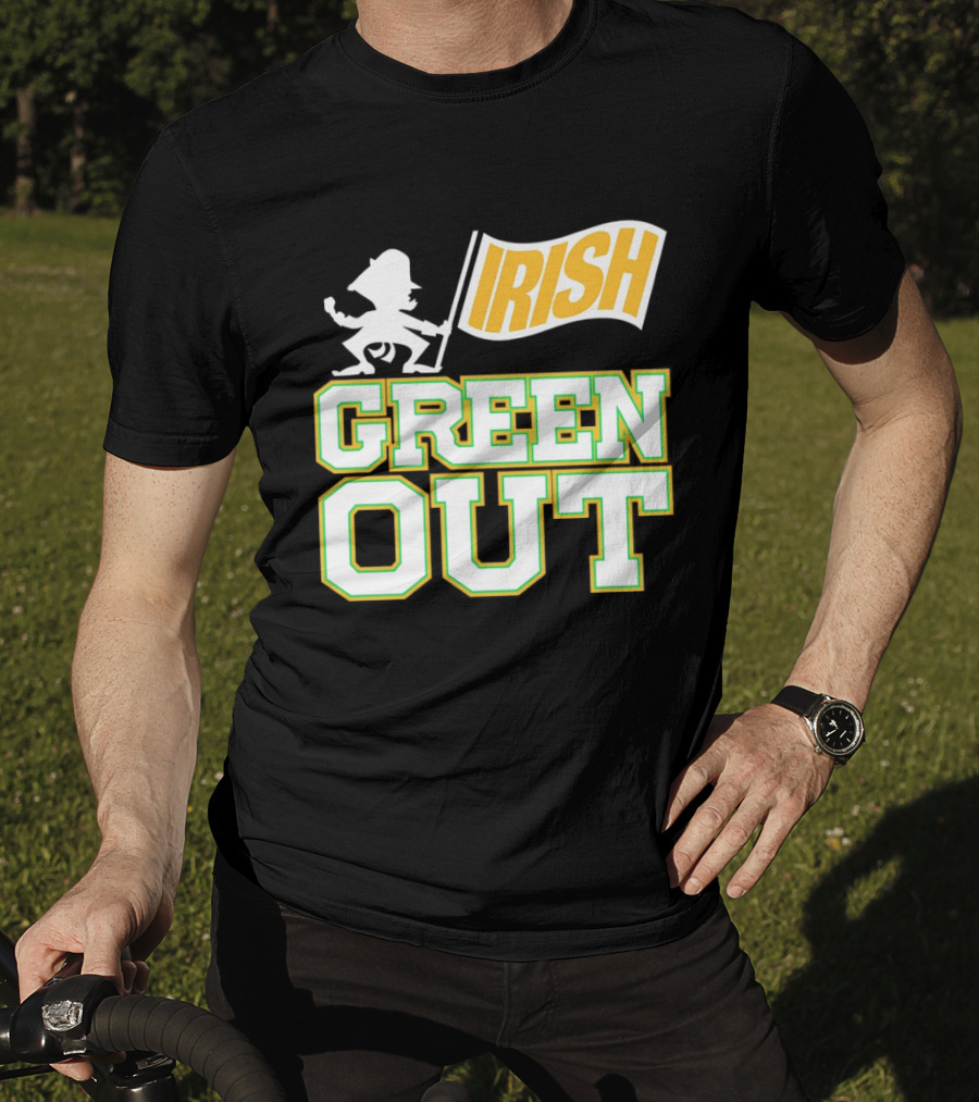 Notre Dame Fighting Irish Green Out Iconic Leprechaun Flag T-Shirt