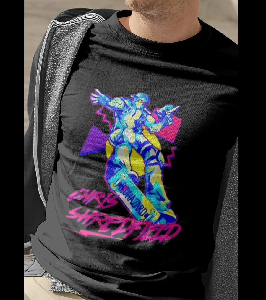 Chris Shredfield Brohazard Skateboarding Robot Neon T-Shirt