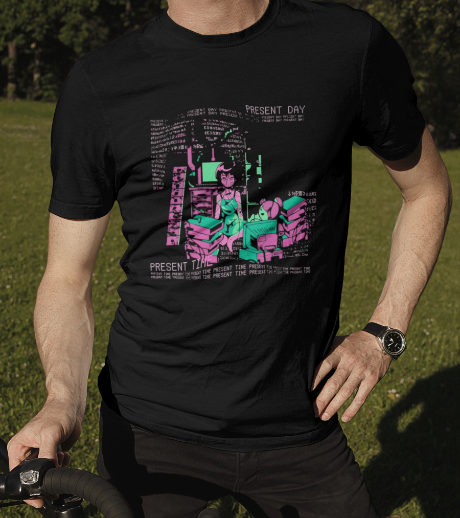 Connect To The Wired Present Day Present Time Retro Tech Aesthetic Stack Of Devices T-Shirt