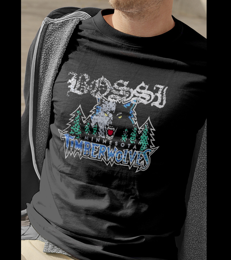 Bossi Minnesota Timberwolves Wolf And Trees T-Shirt