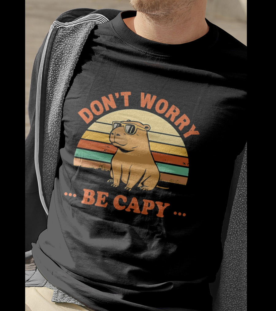 Don't Worry Be Capy Retro Capybara Sunglasses T-Shirt