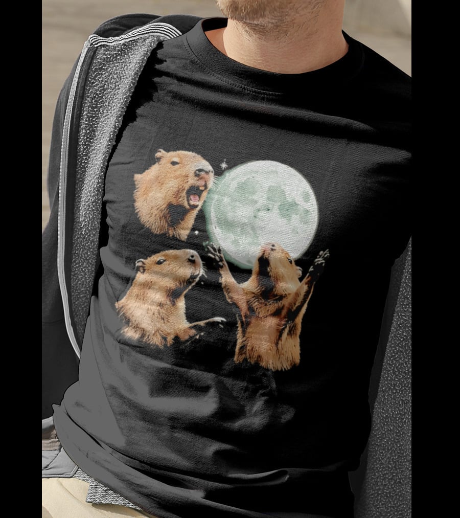 Capybara Howling At Full Moon Tranquility T-Shirt