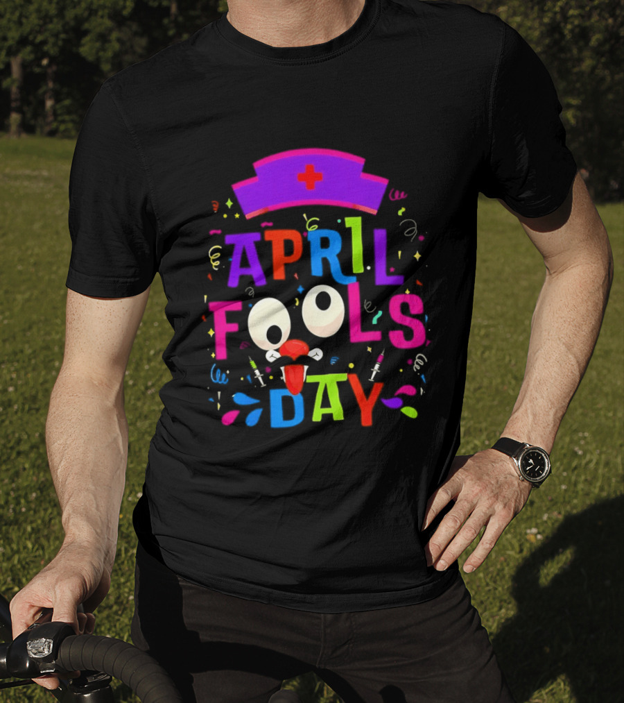 April Fools Day Nurse Hat With Colorful Confetti And Googly Eyes T-Shirt