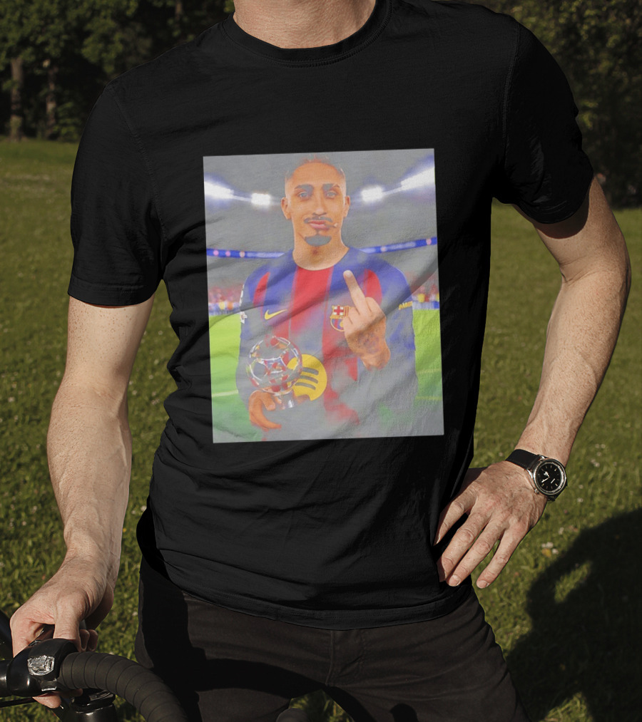 Raphinha Barcelona Middle Finger Gesture Soccer Stadium Scene T-Shirt