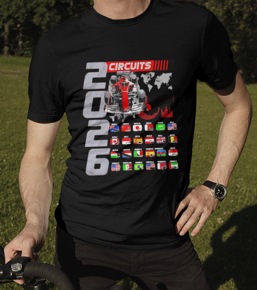 2026 Formula Racing Car Circuit Calendar With Country Flags T-Shirt