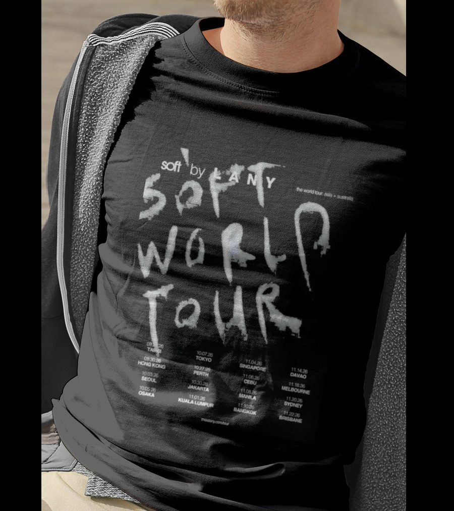 Lany Band 2026 Soft World Tour Dates Retro Grunge Style With Distressed Typography And Event Cities T-Shirt