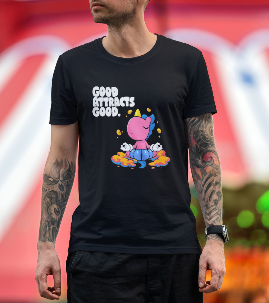 Good Attracts Good Unicorn Cartoon Meditation Coins T-Shirt