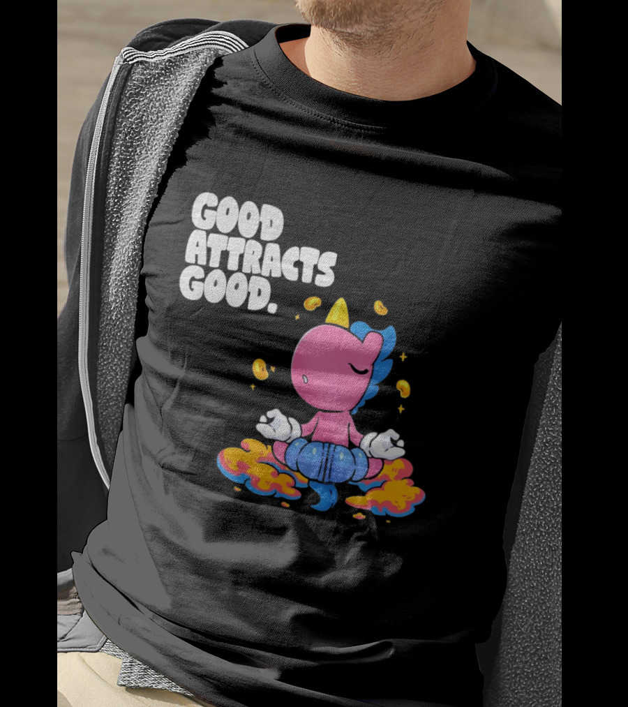 Good Attracts Good Unicorn Cartoon Meditation Coins T-Shirt