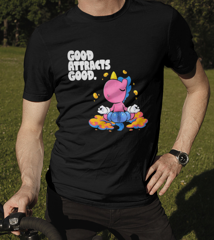 Good Attracts Good Unicorn Cartoon Meditation Coins T-Shirt