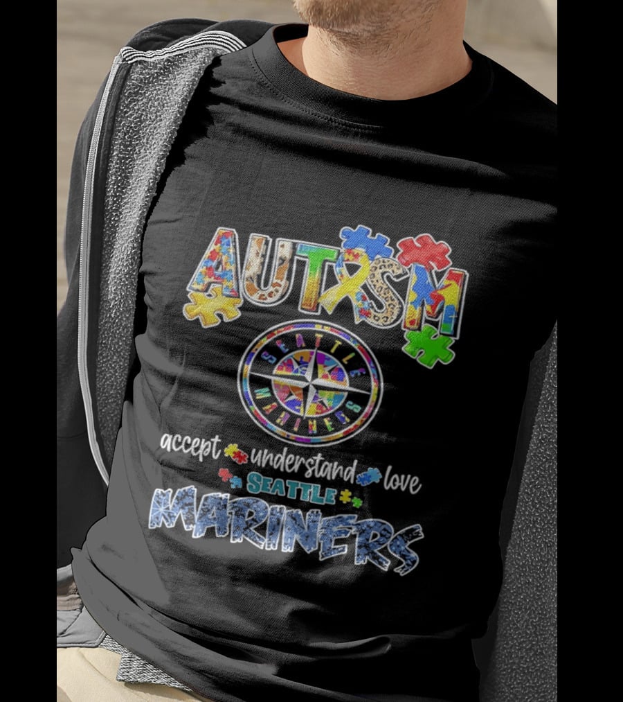 Seattle Mariners Autism Awareness Accept Understand Love Puzzle Pieces 2026 T-Shirt
