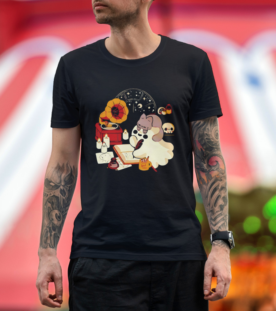 Spooky Ghost Lofi Aesthetic With Gramophone And Skulls T-Shirt
